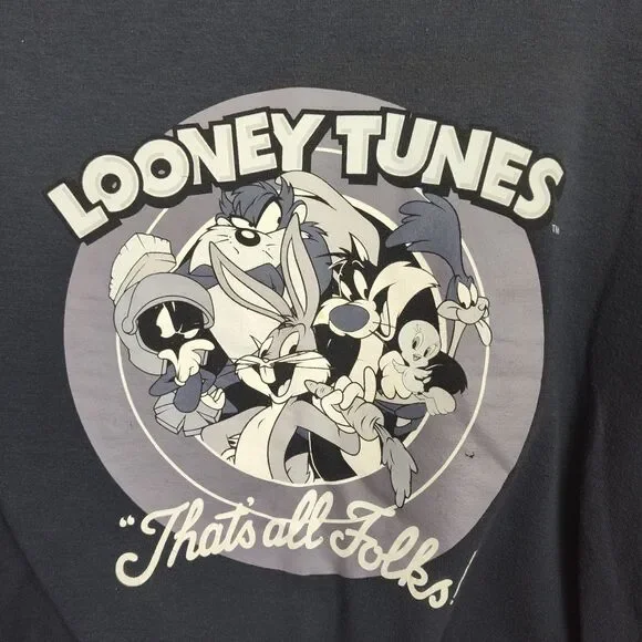 VTG Looney Tunes Sweatshirt Women's XS Blue Crew Neck Print "That's All Folks!" - Picture 3 of 9